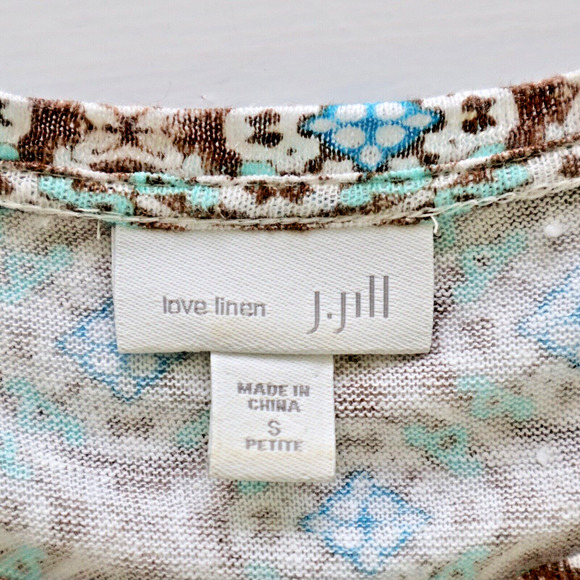 J Jill Size Petite S Love Linen Tee Crossover Hem Beechnut Lavish Tile - Picture 8 of 9